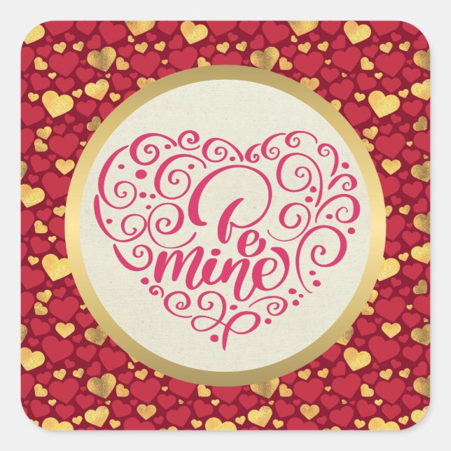 Personalized Gold, Red Hearts Valentine's Day Gift Square Sticker (Front)