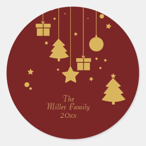  Personalized Gold Red Ornament Classic Round Sticker