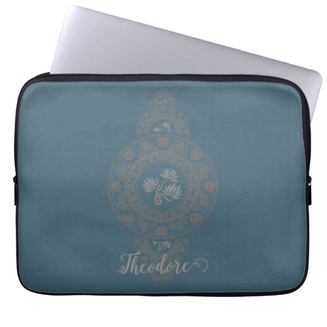 Personalized Gold Rococo Lotus Ornamental Mandala Laptop Sleeve (Front)