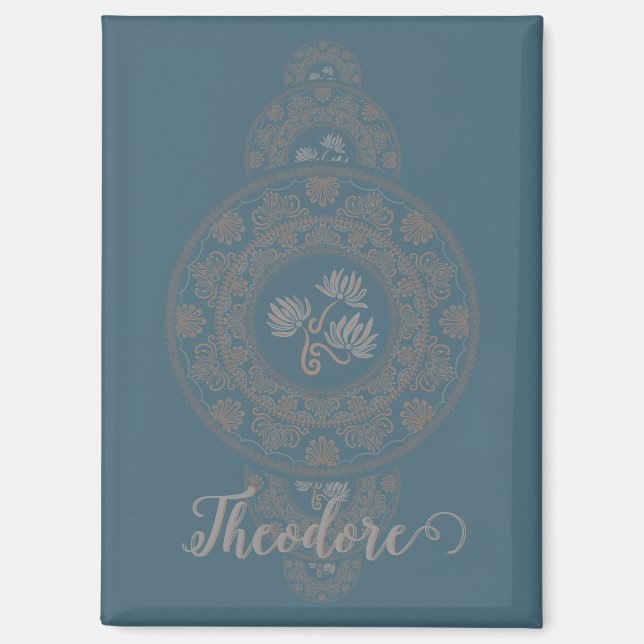 Personalized Gold Rococo Lotus Ornamental Mandala Magnet (Front)