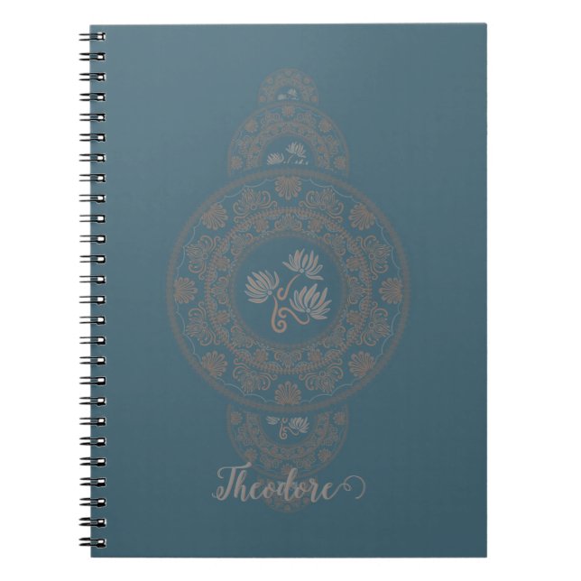 Personalized Gold Rococo Lotus Ornamental Mandala Notebook (Front)
