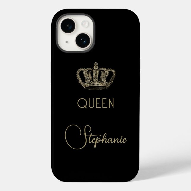 Personalized Gold Royalty Queen on Black Case-Mate iPhone Case (Back)