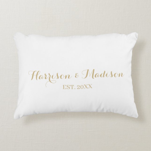 Personalized gold script couple name date Wedding Accent Pillow (Front)