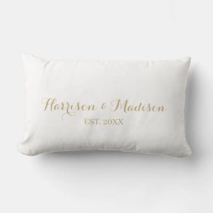 Personalized gold script couple name date Wedding Lumbar Pillow