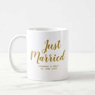 Personalized Gold Script Just Married Coffee Mug