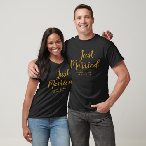 Personalized Gold Script Just Married T_Shirt