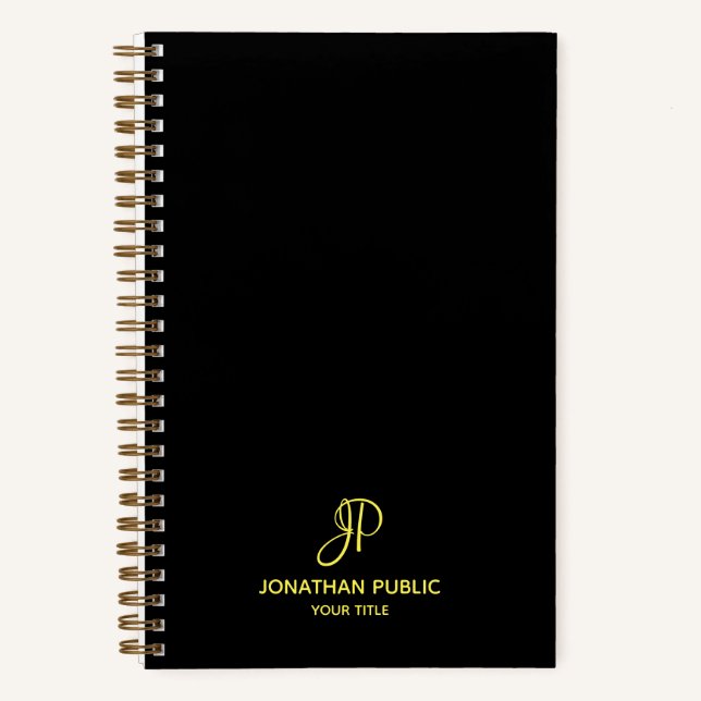 Personalized Gold Script Monogram Initial Template Notebook (Front)