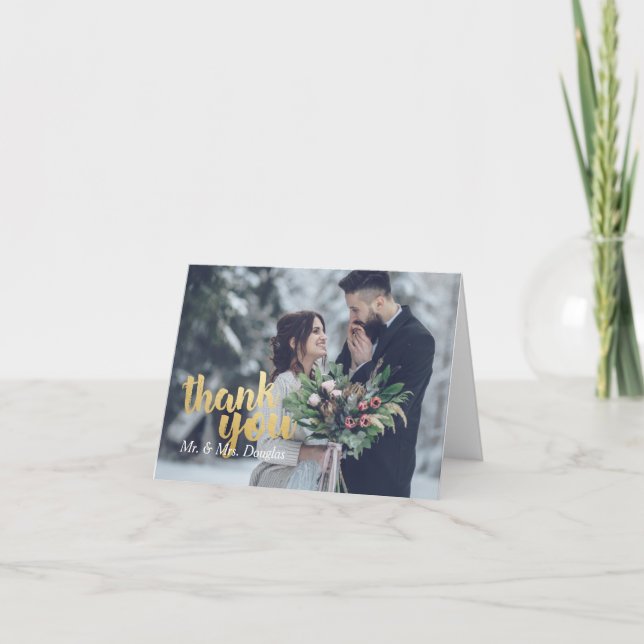 Personalized Gold Script Photo Thank You Card (Front)
