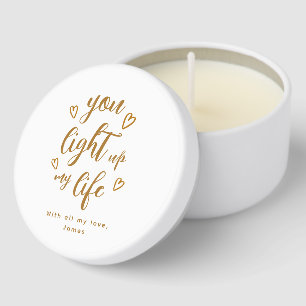 Personalized Gold Script Romantic Valentine Mini Candle Favors