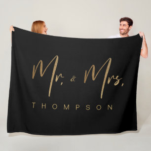 Personalized Gold Signature script Mrs. & Mrs Fleece Blanket