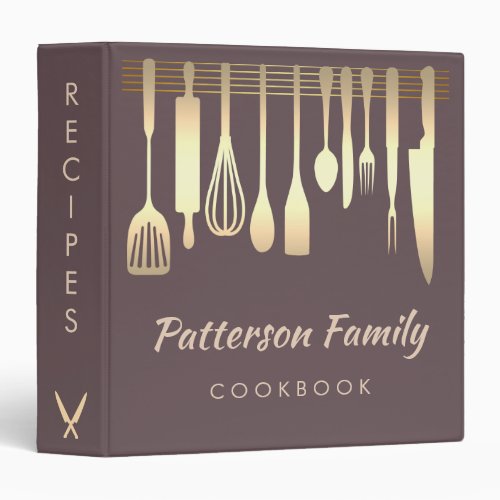 Personalized Gold Silver Family Recipe Cookbook 3 Ring Binder