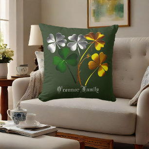 Personalized Gold Silver Green Shamrock Lucky Gift Throw Pillow