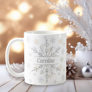 Personalized Gold & Silver Snowflakes Coffee Mug