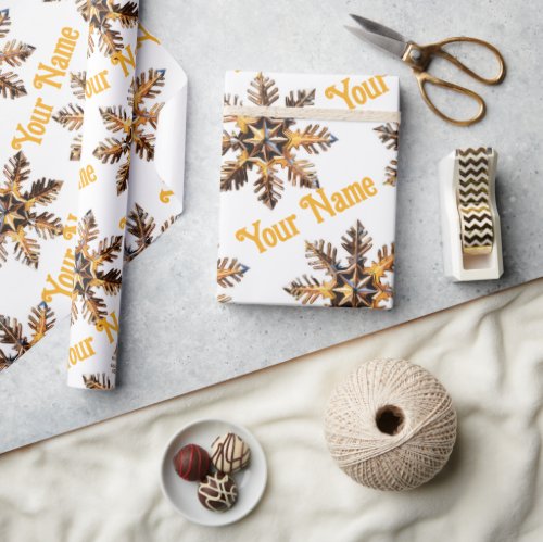 Personalized Gold Snowflake Wrapping Paper