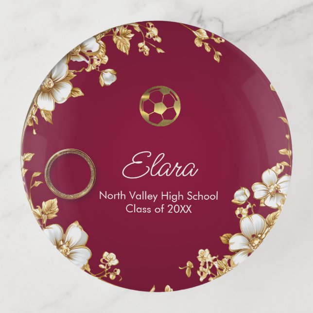 Personalized Gold Soccer Graduation Custom Name Tr Trinket Tray (Front)
