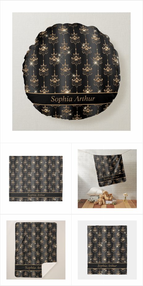 Personalized Gold Sparkle Chandelier Pattern 