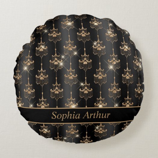 Personalized Gold Sparkle Chandelier Pattern Black