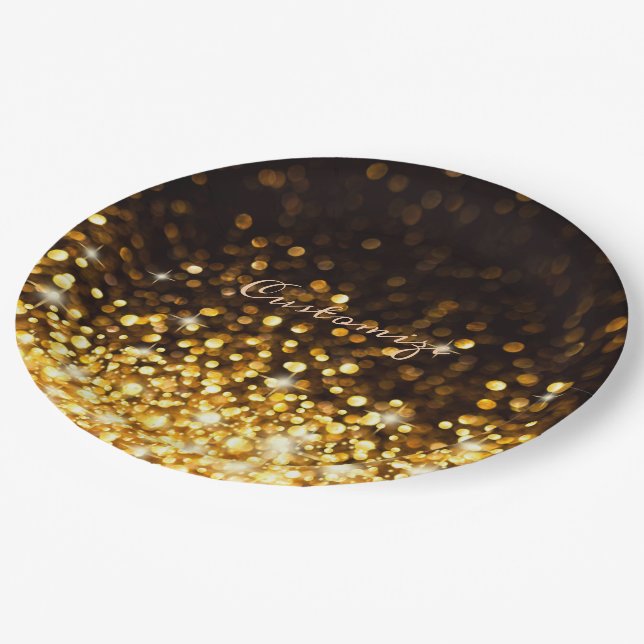 Personalized Gold Sparkle Paper Plates (Angled)