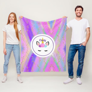 Personalized Gold Speckled Colorful Unicorn Fleece Blanket