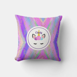 Personalized Gold Speckled Colorful Unicorn Throw Pillow