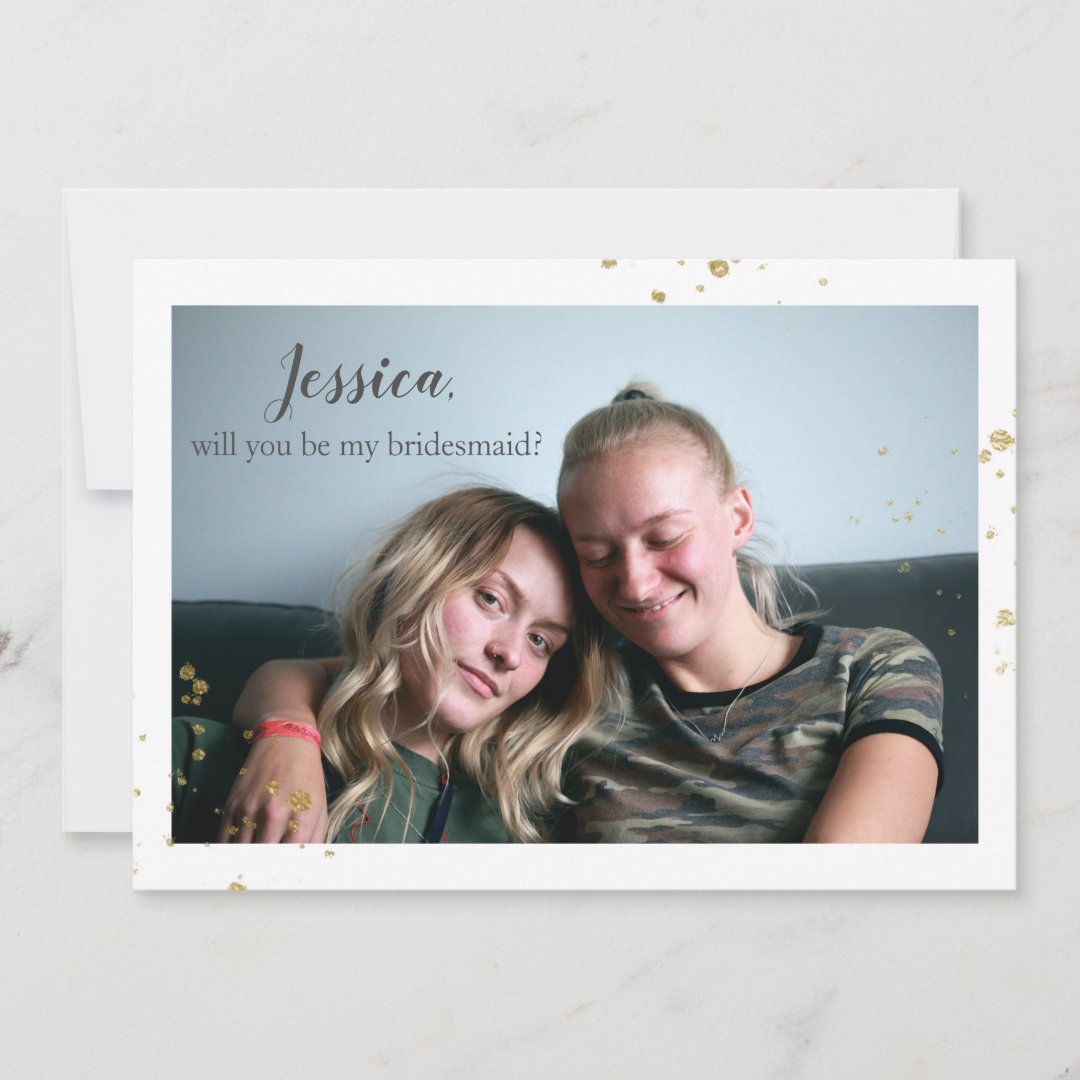 [Personalized] Gold Splash Bridesmaid Proposal Holiday Card | Zazzle