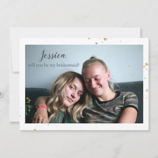[Personalized] Gold Splash Bridesmaid Proposal Holiday Card | Zazzle