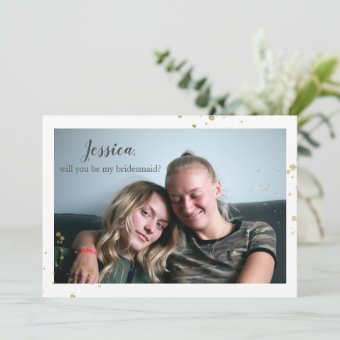 [Personalized] Gold Splash Bridesmaid Proposal Holiday Card | Zazzle