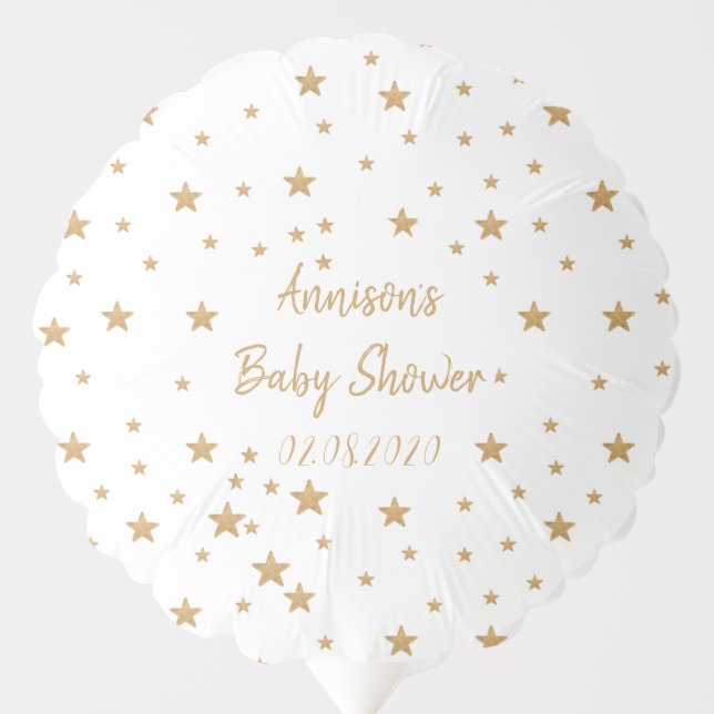 Personalized Gold Star Glitter Girl Baby Shower Balloon (Front)