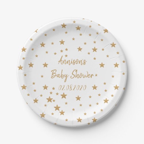 Personalized Gold Star Glitter Girl Baby Shower Paper Plates