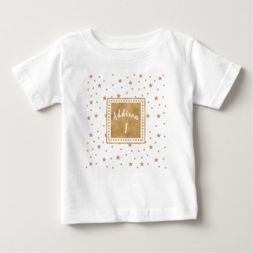 Personalized Gold Star Glitter Girl Birthday  Baby T_Shirt