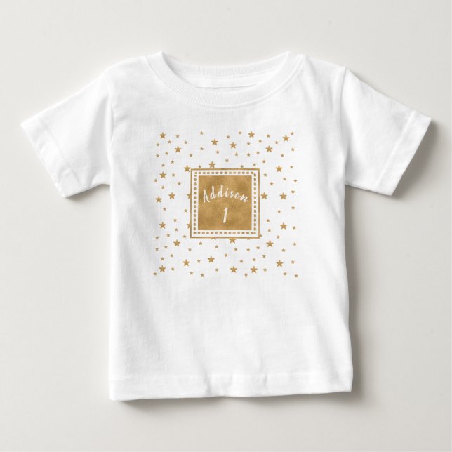 Personalized Gold Star Glitter Girl Birthday  Baby T-Shirt (Front)