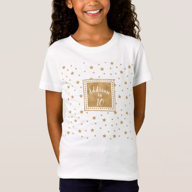 Personalized Gold Star Glitter Girl Birthday  T-Shirt (Front)