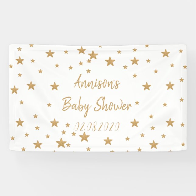 Personalized Gold Star Glitter Sparkle Baby Shower Banner (Horizontal)