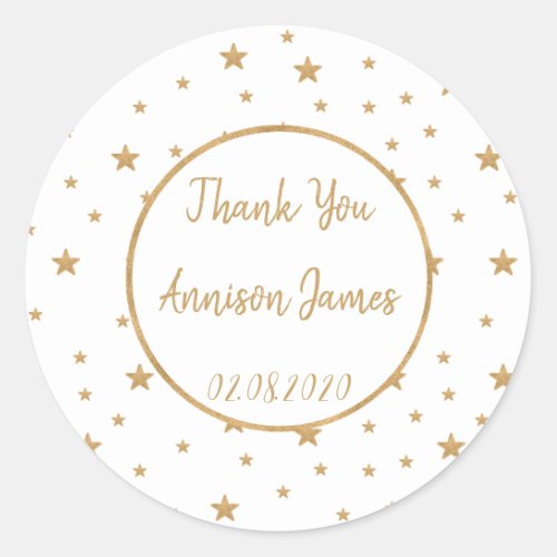 Personalized Gold Star Glitter Sparkle Thank You Classic Round Sticker