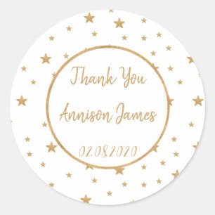 Personalized Gold Star Glitter Sparkle Thank You Classic Round Sticker