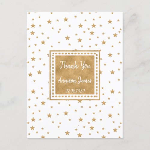 Personalized Gold Star Glitter Sparkle Thank You  Postcard