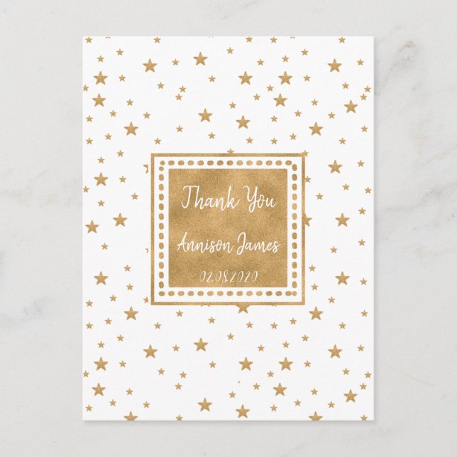 Personalized Gold Star Glitter Sparkle Thank You  Postcard (Front)