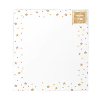 Personalized Gold Star Glitter Sparkle White Cute Notepad
