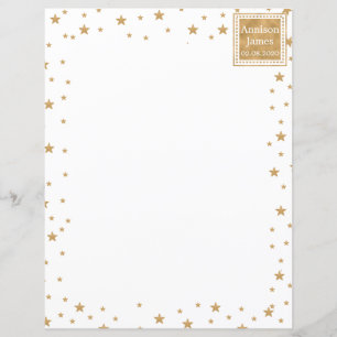 Personalized Gold Star Glitter Stationery Paper