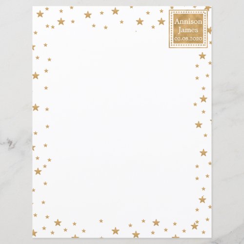 Personalized Gold Star Glitter Stationery Paper