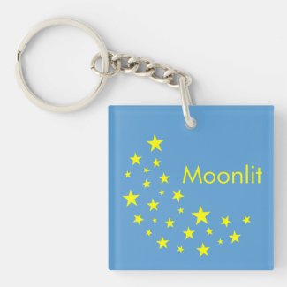 Personalized Gold Stars Moon Blue Acrylic Keychain
