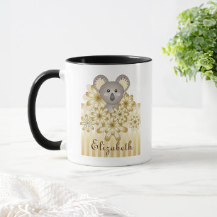 Personalized Gold Stripe Cute Baby Koala Kids Mug
