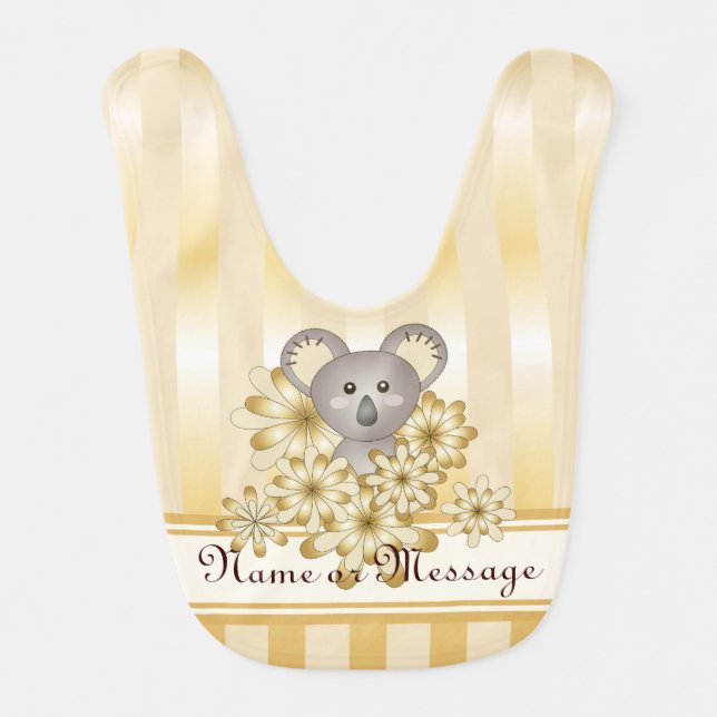 Personalized Gold Stripe Cute Koala Bear Bib (Front)