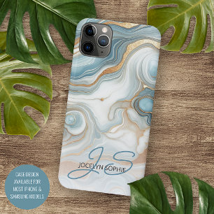 Personalized Gold Teal Blue Marble Art Pattern iPhone 11 Pro Max Case