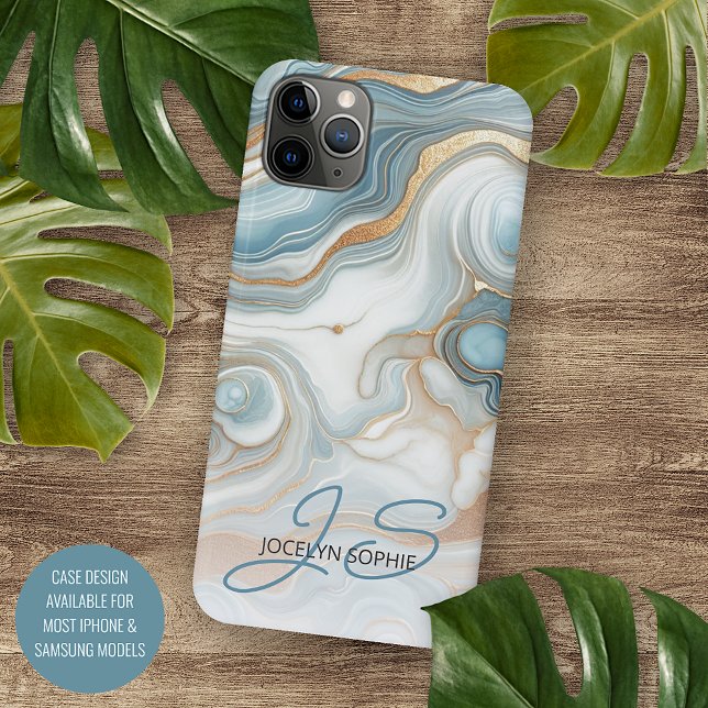 Personalized Gold Teal Blue Marble Art Pattern Case-Mate iPhone Case (Creator Uploaded)