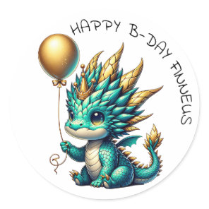 Personalized Gold Teal Dragon Boy's Birthday Party Classic Round Sticker