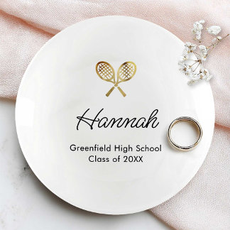 Personalized Gold Tennis Graduation Custom Name Trinket Tray