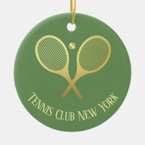 Personalized Gold Tennis Rackets Court Green  Ceramic Ornament