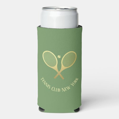 Personalized Gold Tennis Rackets Court Green  Seltzer Can Cooler