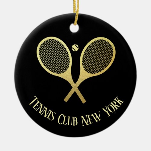 Personalized Gold Tennis Rackets Preppy Black Ceramic Ornament